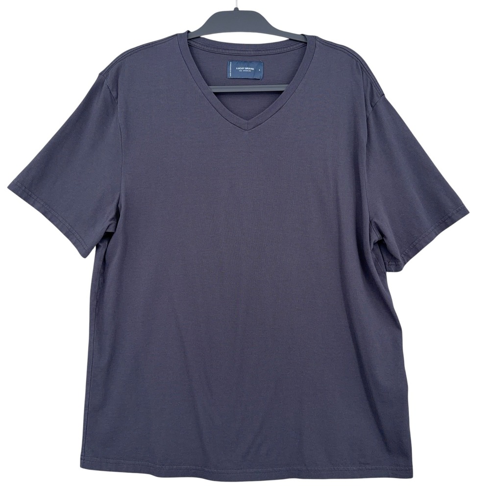 Lucky Brand V-Neck T-Shirt Mens L 100% Supima Cotton Charcoal Gray
